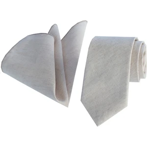 Exve Exclusive Bej Krem Geçişli Doğal Kravat Mendil Seti