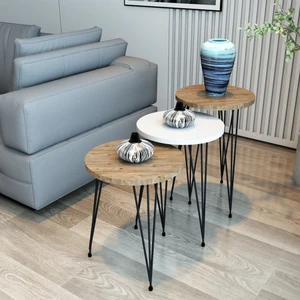3'lü Zigon Sehpa Yuvarlak Model Zigon Sehpa Metal Tel Ayak