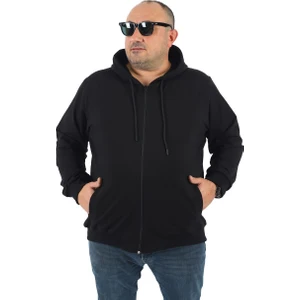 Moc Grande Mocgrande Büyük Beden Basic Mevsimlik Fermuarlı Kapüşonlu Sweat 22751 Siyah