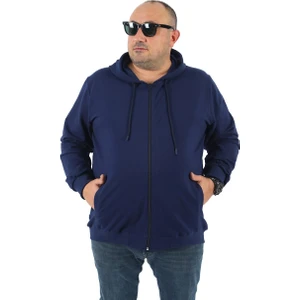 Moc Grande Mocgrande Büyük Beden Basic Mevsimlik Fermuarlı Kapüşonlu Sweat 22751 Indıgo