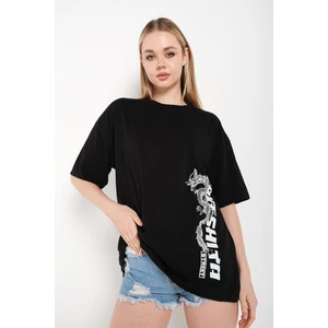 Kadın Snow Baskılı Oversize Tişört