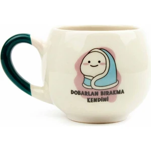 Palto Tasarım Dobarlan Bırakma Kendini Krem Parlak Balon Kupa (Yeşil Kulp)