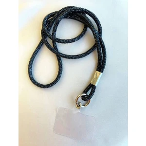 Parlak Swarovski Taşlı Çapraz Telefon Askısı Siyah