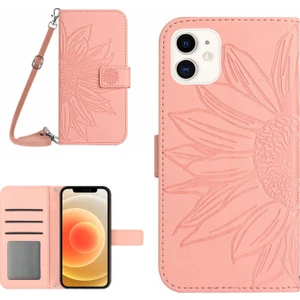 Xstep Case Apple Iphone 12 Mini 5.4 Inç HT04 Basılı Ayçiçeği Pu Deri Deri Touch Telefon Kılıfı Manyetik Kapatma Cüzdan Stand Kapağı Omuz Kayışı (Yurt Dışından)
