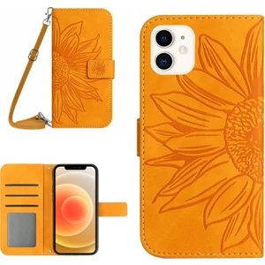 Xstep Case Apple Iphone 12 Mini 5.4 Inç HT04 Basılı Ayçiçeği Pu Deri Deri Touch Telefon Kılıfı Manyetik Kapatma Cüzdan Stand Kapağı Omuz Kayışı (Yurt Dışından)