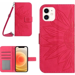 Xstep Case Apple Iphone 12 Mini 5.4 Inç HT04 Basılı Ayçiçeği Pu Deri Deri Touch Telefon Kılıfı Manyetik Kapatma Cüzdan Stand Kapağı Omuz Kayışı (Yurt Dışından)