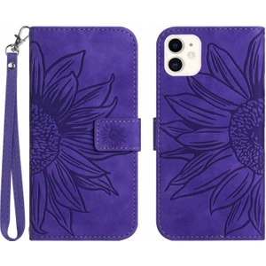 Xstep Case Apple Iphone 11 6.1 Inç Için Cilt Dokunuşu Hissi Flip Telefon Kasası, Basılmış Ayçiçeği Standı Anti-Damla Pu Deri Manyetik Cüzdan Kapağı Kayışlı (Yurt Dışından)