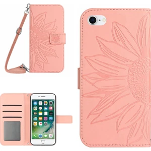 Xstep Case Apple Iphone 7/8 4.7 Inç / Se (2020) / Se (2022) HT04 Cilt Touch Stand Deri Kılıf Baskılı Ayçiçeği Telefon Cüzdan Kapağı Omuz Kayışı Ile (Yurt Dışından)