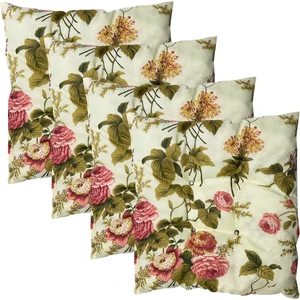 Vip Home Concept Dekoratif Pofidik Puf Sandalye Minderi  Kare 35X35X7 Cm-Ingiliz Gülü(4 Adet)