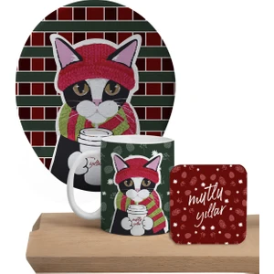 Sevimli Kedi Mousepad, Kupa ve Bardak Altlığı Seti