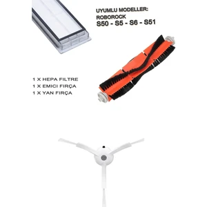 Xiaomi Mi Robot Vakum S50 S51 S5 S6 Hepa Filtre + Yan Fırça + Emici Ana Fırça