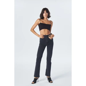 Cross Jeans Antrasit Slim Straight Paçası Yırtmaçlı Çapraz Kemerli Jean Pantolon C 4556-011