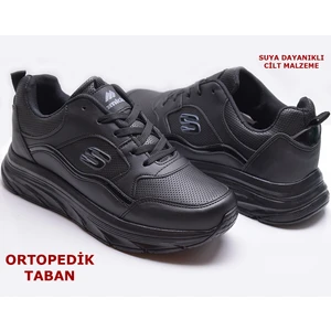 8888 Full Ortopedik Siyah Beyaz Yüksek Taban Kadın Spor Ayakkabı SUYA DAYANIKLI