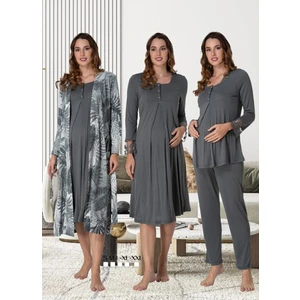 Effortt Kadın Lohusa Hamile Sabahlıklı Gecelik ve Pijama Takımı 4'lü Set 9046