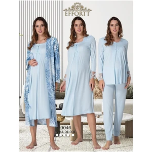 Effortt Kadın Lohusa Hamile Sabahlıklı Gecelik ve Pijama Takımı 4'lü Set 9046