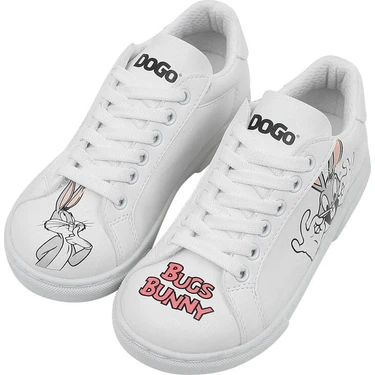 Unisex Çocuk Vegan Deri Beyaz Sneakers - Warner Bros What's up Doc Bugs Bunny