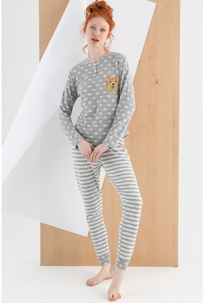 Sevim Pati Baskılı Uzun Kol Kadın Pijama Takım 13025