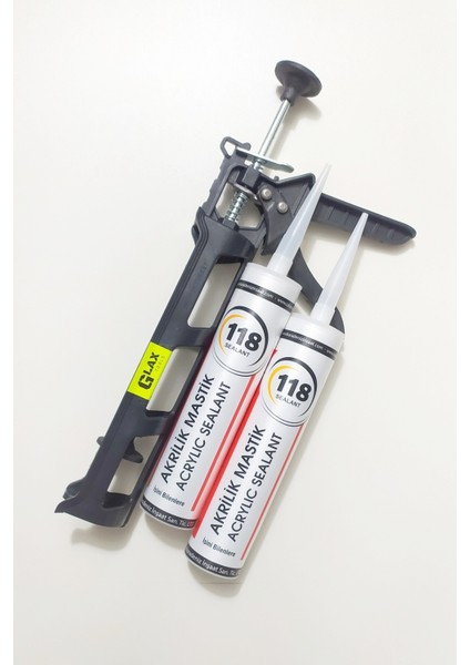 Glax 2 Adet Beyaz Silikonize Mastik / Çekomastik 2X450 Gr. + Glax Silikon Tabancası