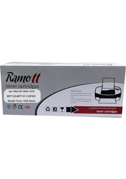 Ramott Hp 106A-W1106A-107A-MFP135-MFP137 Chipsiz Muadil Toner 1000 Sayfa