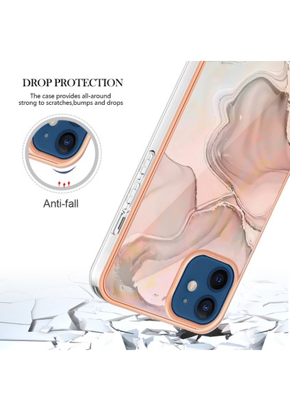 Apple iPhone 12 - 12 Pro 6.1 İnç Yb Imd Serisi-16 Stil E Mermer Desen Arka Kapak Şok-Absorpsiyon 2.0mm Tpu Imd Elektrokaplama Çerçevesi Telefon Kılıfı (Yurt Dışından)