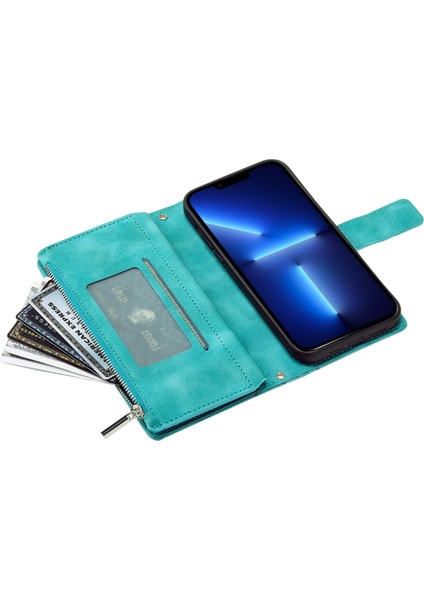Apple iPhone 13 Pro 6.1 İnç Fermuar Cep Cüzdanı Birden Fazla Kart Yuvası Telefon Kapağı Mandala Çiçek Baskılı Standı Pu Deri Telefon Kılıfı Kayış (Yurt Dışından)