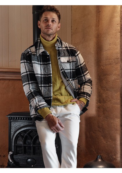 Erkek Siyah Ekose Desenli Oversize Mont fırsatları