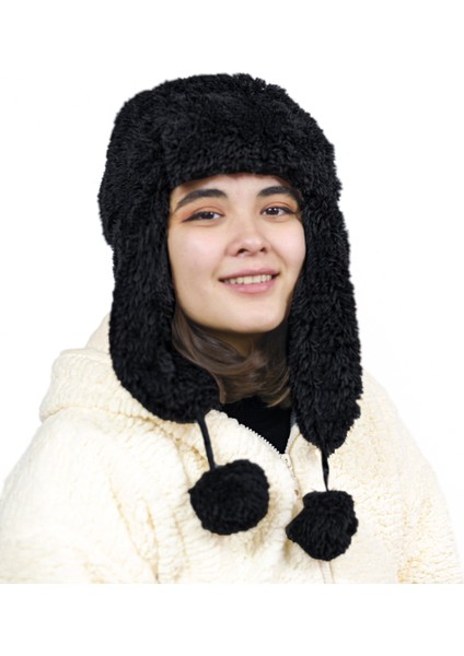 Kadın Kürklü Kulaklıklı Peluş Şapka,bere