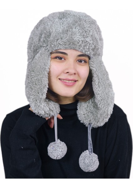 Kadın Kürklü Kulaklıklı Peluş Şapka,bere