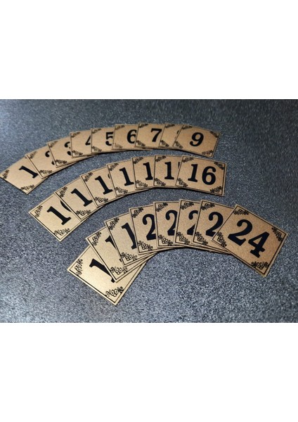 Kapı Numaraları 3x3 cm Metalik Altınsarı Üzeri Siyah Baskı Yapışkanlı No 1 Den 24 E