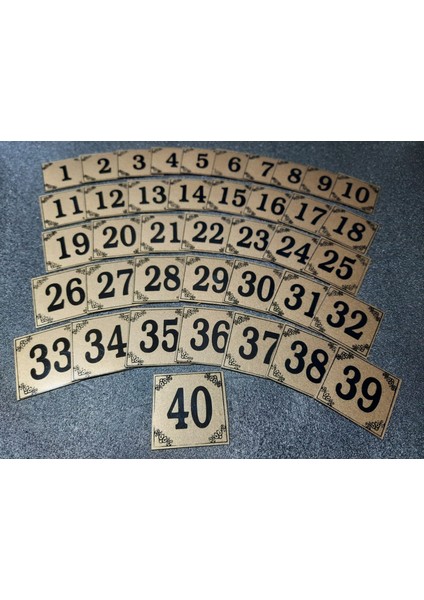 Kapı Numaraları 3x3 cm Metalik Altınsarı Üzeri Siyah Baskı Yapışkanlı No 1 Den 40 E