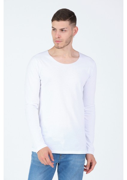 Siyah Kesik Yaka Uzun Kol %100 Pamuk Basic T-Shirt modelleri