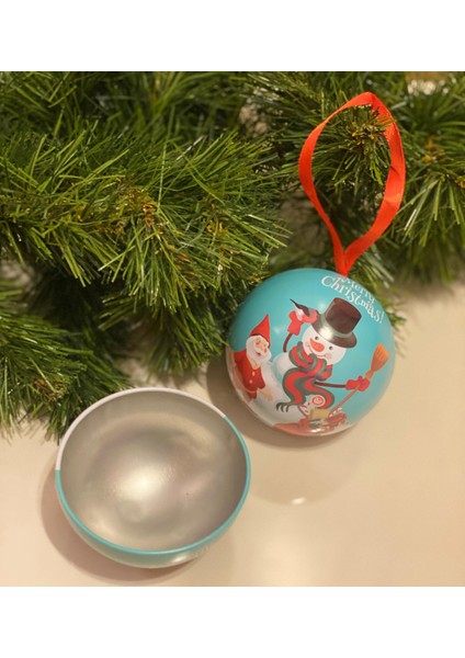 Yeni Yıl Yılbaşı Metal Kutu Çam Ağacı Süsü Topu Sürpriz Hediye Kutusu Noel Baba Kardan Adam Desenli