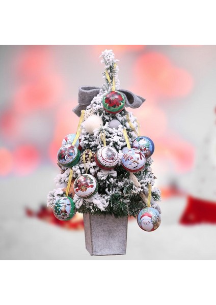 Yeni Yıl Yılbaşı Metal Kutu Çam Ağacı Süsü Topu Sürpriz Hediye Kutusu Noel Baba Kardan Adam Desenli