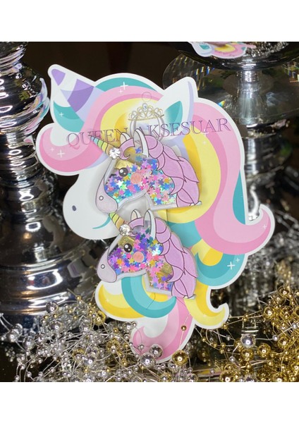 3D Pleksi Pullu Taşlı 3 Boyut Büyük Unicorn Çocuk 2 Li Pensli Toka Set modelleri
