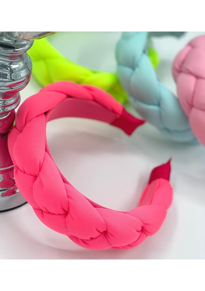 Yeni Yaz Modası Neon Pembe Geniş Örgü Taç Kadın Çocuk Tacı