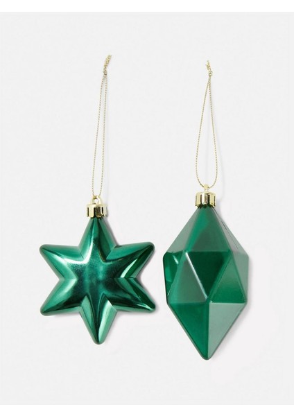 Yeni Yıl Yılbaşı Lüks Ithal Koleksiyonluk 2li Metalik Kristal Kırılmaz Çam Ağacı Süsü Zümrüt Yeşil