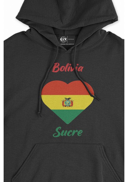 Sucre Bolivya Bayraklı Kalpli Siyah Sweatshirt Hoodie fiyatları