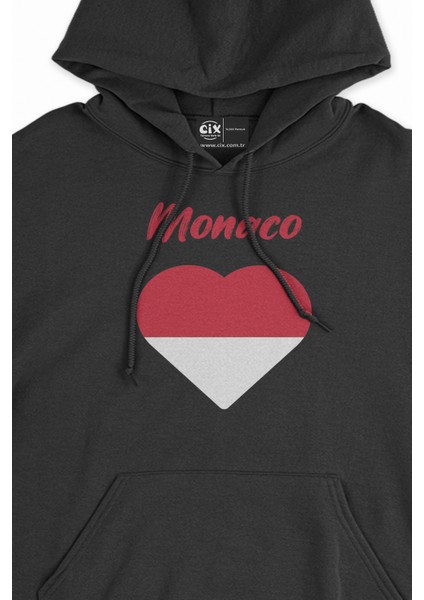 Monako Bayraklı Kalpli Siyah Sweatshirt Hoodie fiyatları