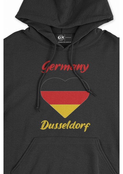 Dusseldorf Almanya Bayraklı Kalpli Siyah Sweatshirt Hoodie fiyatları