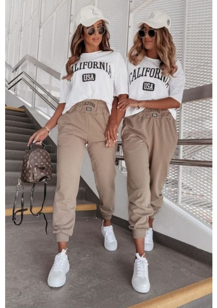 Kadın Calıfornıa Baskılı T-Shirt Eşofmanlı Altüsttakım