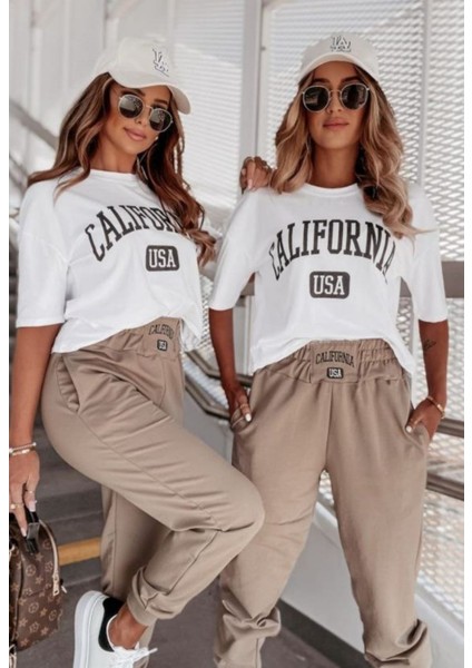 Kadın Calıfornıa Baskılı T-Shirt Eşofmanlı Altüsttakım fiyatları