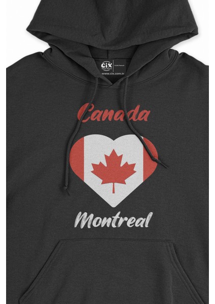 Montreal Canada Bayraklı Kalpli Siyah Sweatshirt Hoodie fiyatları