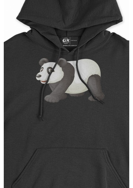 Tatlı Panda Tasarım Siyah Sweatshirt Hoodie