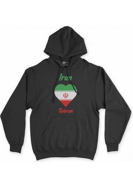 Tahran Iran Bayraklı Kalpli Siyah Sweatshirt Hoodie