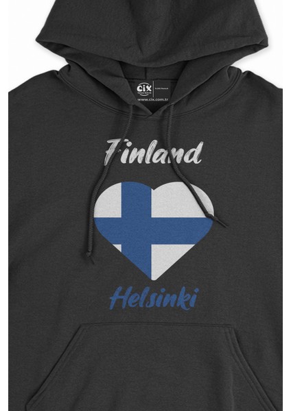 Helsinki Finlandiya Bayraklı Kalpli Siyah Sweatshirt Hoodie fiyatları