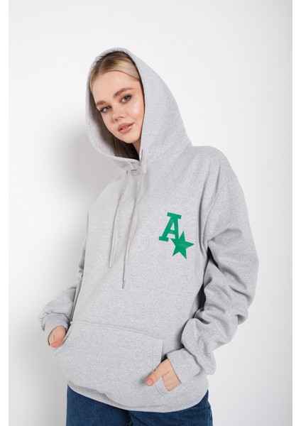 Kadın A Baskılı Kapüşonlu Oversize Sweatshirt