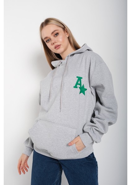 Kadın A Baskılı Kapüşonlu Oversize Sweatshirt