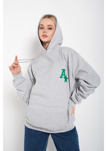 Kadın A Baskılı Kapüşonlu Oversize Sweatshirt