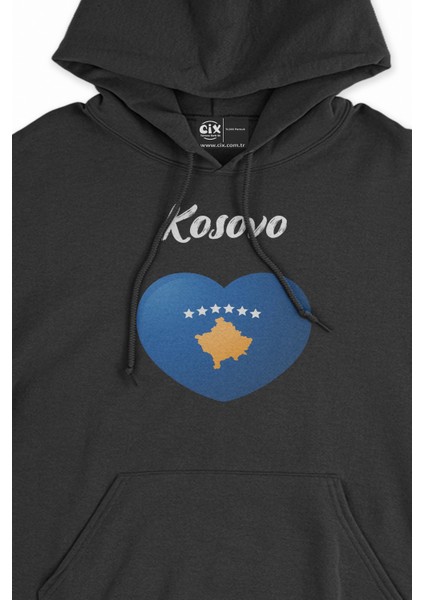 Kosova Bayraklı Kalpli Siyah Sweatshirt Hoodie fiyatları