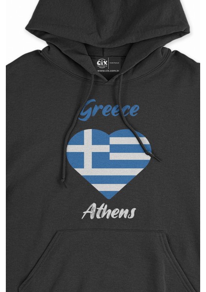 Atina Yunanistan Bayraklı Kalpli Siyah Sweatshirt Hoodie fiyatları